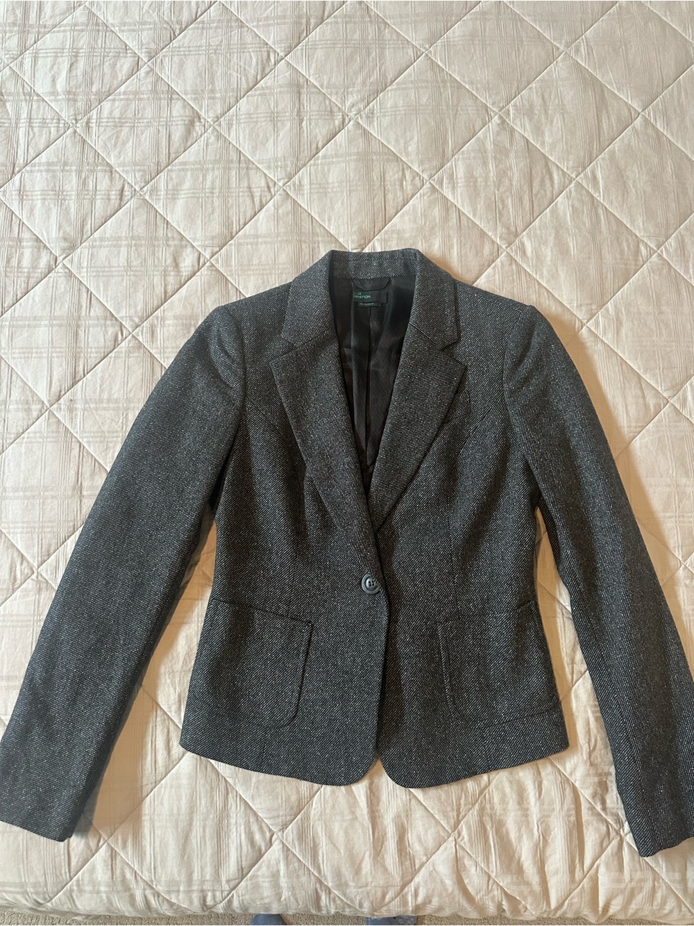 United Colors Of Benetton Women's Dark Gray Tweed Tailored Blazer- Sz 42